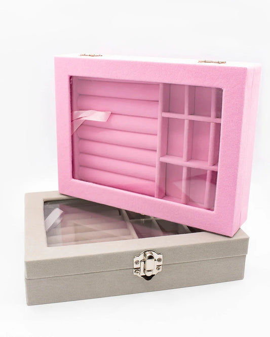 Jewelry Storage Organizer Box With Lock | Synthetic Leather & Velvet