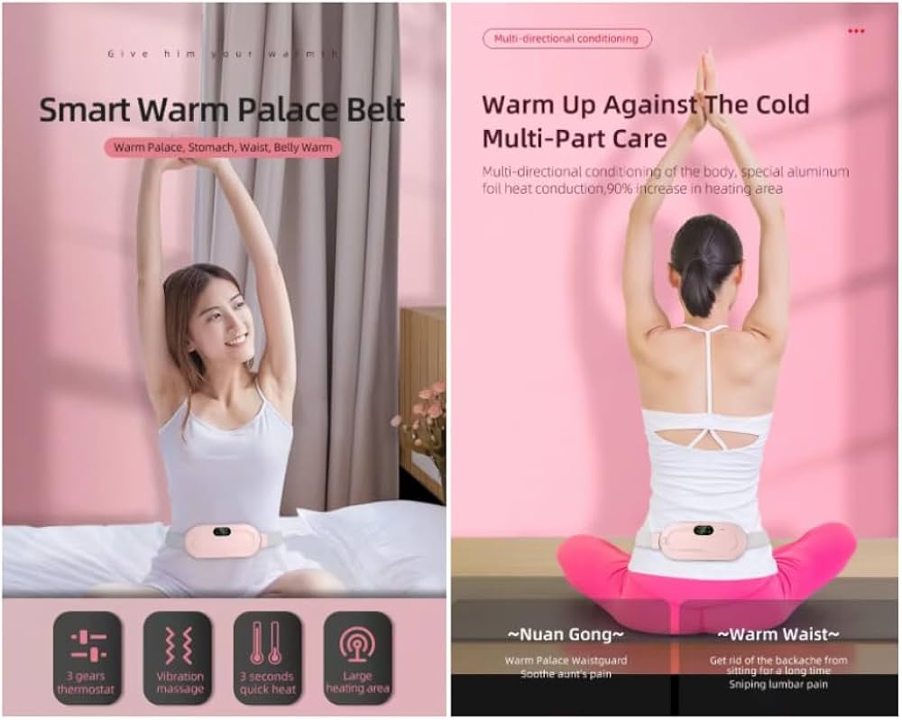 Period Cramp Relief Belt – Portable Electric Menstrual Heating Pad with Massager