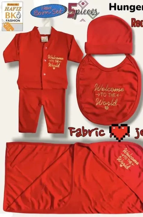 Newborn Baby Baba WELCOME TO THE WORLD STARTER Set 5 pice clothes for boys and girls 5 in 1 pice