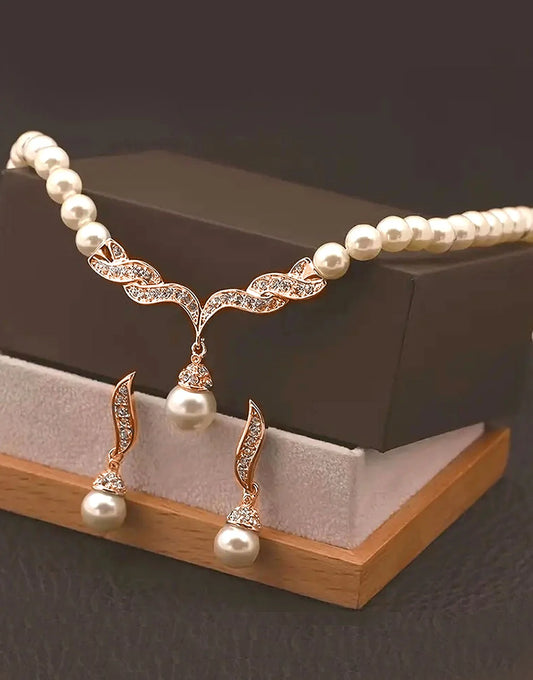 Stylish Pearl Necklace With Earrings For Girls